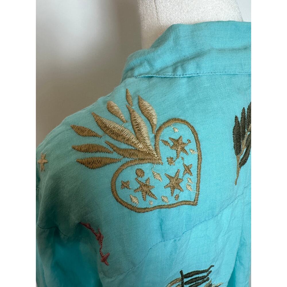 Johnny Was Embroidered Long Sleeve Button Down Shirt - Picture 10 of 13